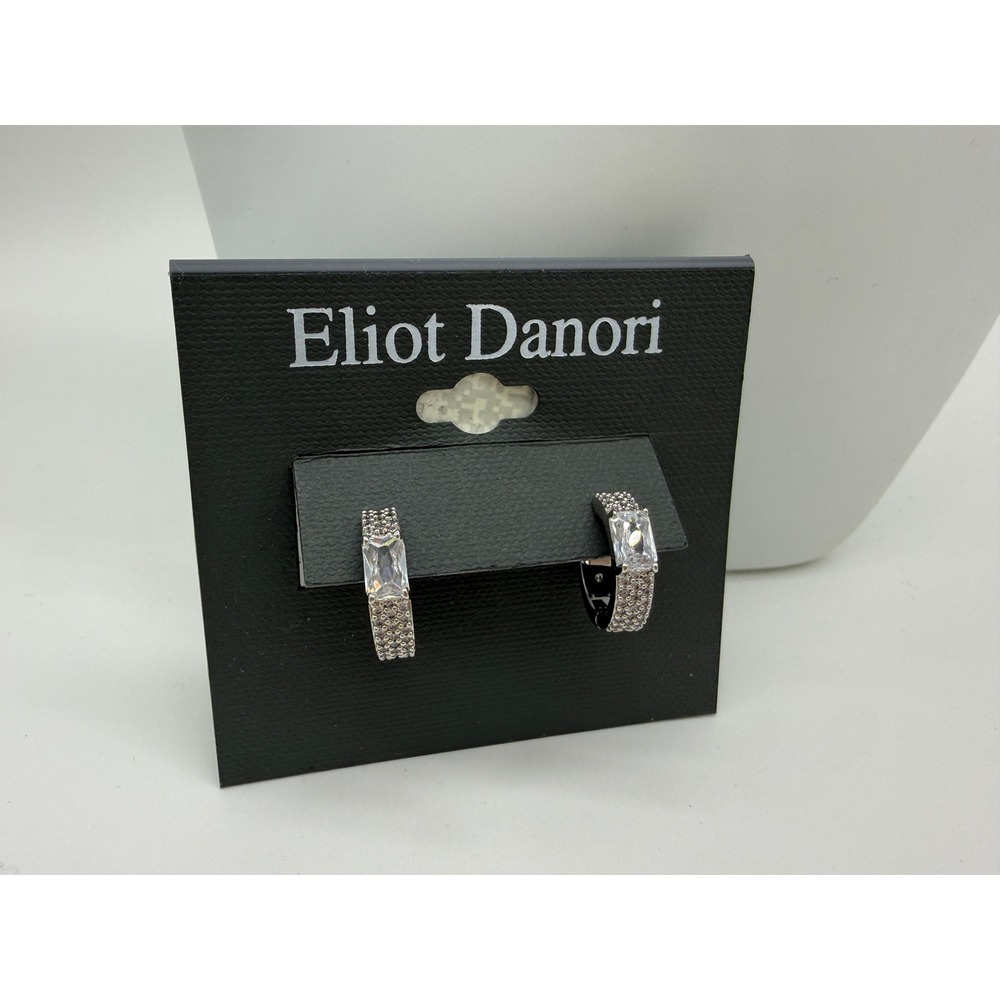 NWT Eliot Danori Silver Crystal Huggie Hoop Earrings